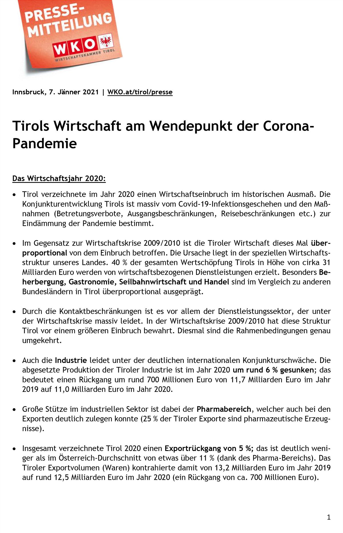 Zahlen & Daten: Tirols Wirtschaft am Wendepunkt der Corona-Pandemie